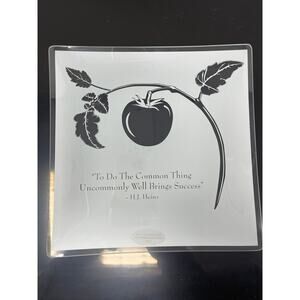 Riverside Design Glass Plate With Purpose~Etched Apple~Frosted H.J. HEINZ Quote